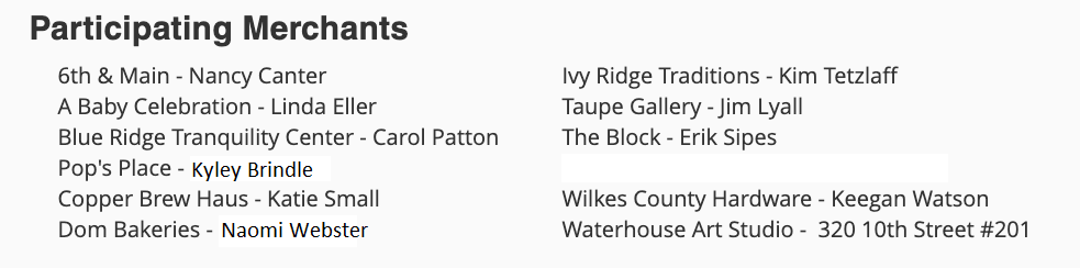 Downtown Art Walk Participants List 2022 